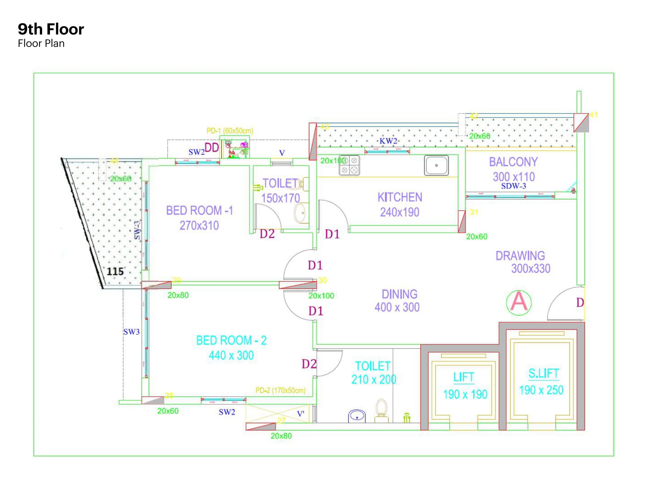 974 SQFT 2D Floor Blueprint