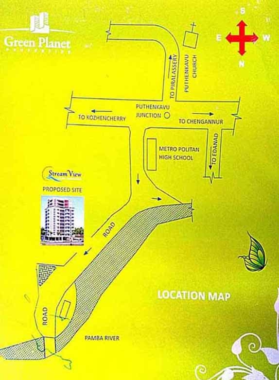 Authentic road and waterway map showing Stream View site at Puthenkavu on River Pamba